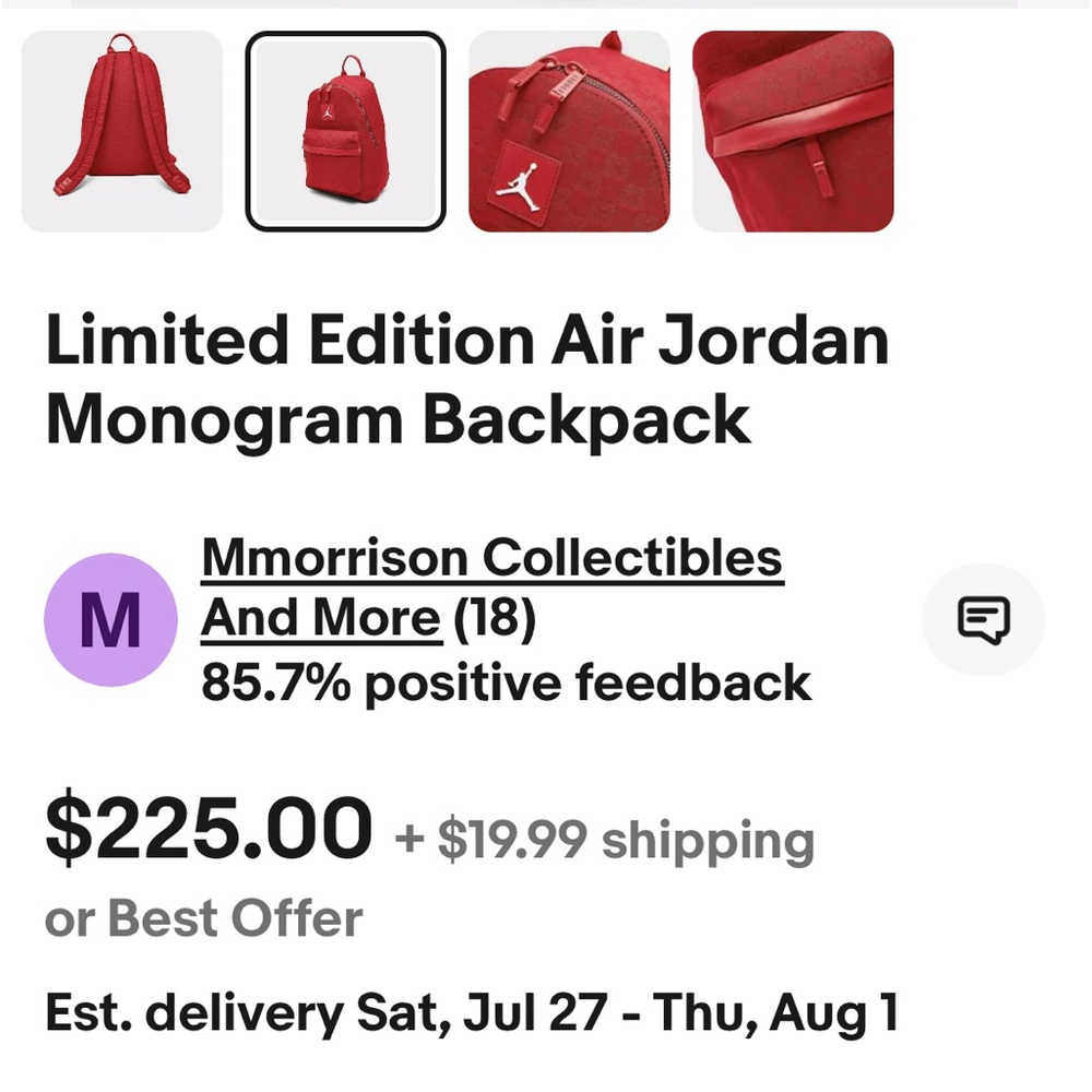 Michael Jordan limit edition special red backpack for kids.